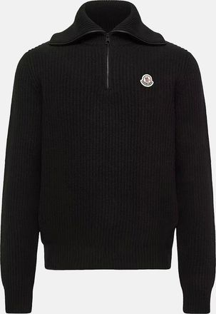Moncler Mens HEAVY KNIT 1/4 ZIP SWEATER - Black - Size: 40