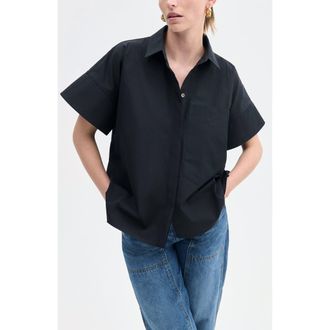 Co Boxy Short Sleeve Shirt in Cotton Poplin in Black at Nordstrom, Size X-Large Short