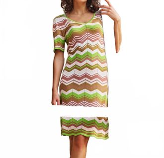 Esqualo Zig Zag Knit Dress In Green