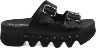 Bussola Womens Cleopatra Buckle Strap Slide Sandal In Black Vachetta
