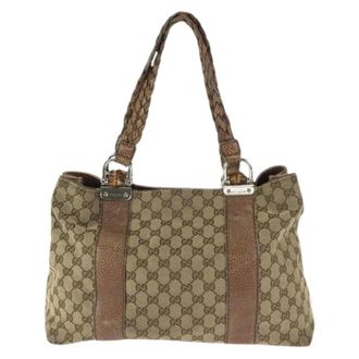 Gucci Pre-owned Handbags, female, Beige, Size: ONE SIZE Pre-owned GG Canvas Leather Tote Bag