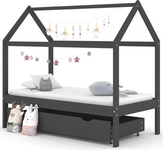 vidaXL Estructura De Cama Infantil Y Caj&oacute;n Madera Pino Gris 80x160cm Vidaxl