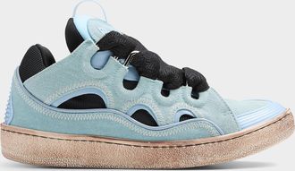 Lanvin Mens Curb denim-blue sneakers Men