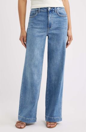 Paige Anessa Braided Pocket High Waist Wide Leg Jeans in Encino at Nordstrom, Size 33