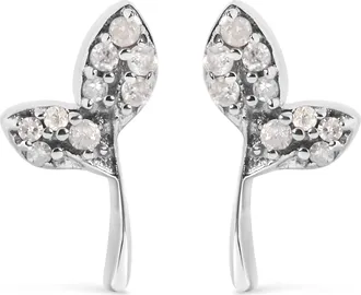 House of Brilliance 925 Sterling Silver 1/16ct TDW Diamond Leaf Earrings