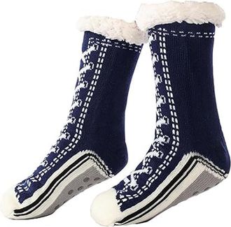 Generic Ultra-Thick Cute Slipper Home Socks, Women Winter Warm Soft Cozy Fleece Lined Fuzzy Non-slip Cashmere Home Socks Christmas (Navy Blue,One Size)