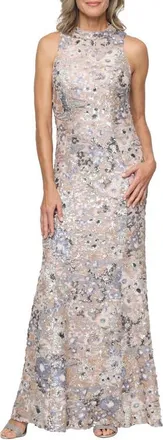 Alex Evenings Sequin Floral Stretch Gown in Taupe Multi at Nordstrom, Size 18
