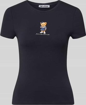 Review Slim Fit T-Shirt mit Logo-Print Modell Sweet in Dunkelblau, Gr&ouml;&szlig;e XL