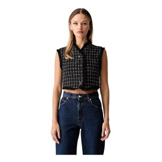 Msgm Msgm, Jassen, Dames, Zwart, M, Katoen, Gilet met ruitpatroon