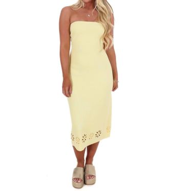 Le Lis Blanc Deux In The Sun Eyelet Tube Sweater Dress In Yellow