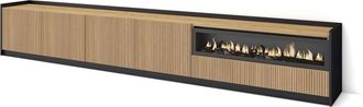 Skraut Home Skraut Home - Mueble Tv, Televisi&oacute;n, Muebles De Sal&oacute;n, Almacenaje, 310x37x50cm, Para Tv Hasta 80, Chimenea El&eacute;ctrica, Estilo Moderno, Roble Y Negro
