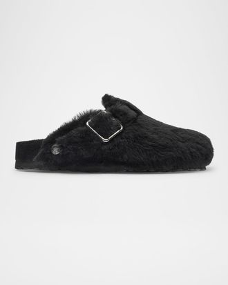 Birkenstock Boston Teddy Shearling Fur Buckle Mules