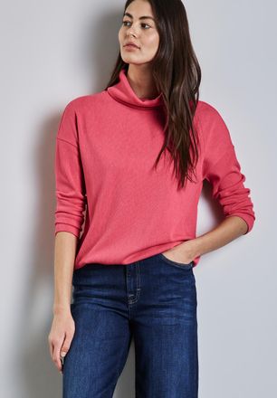 Street One Rollkragenpullover STREET ONE, Damen, Gr. 44, rot (sugar coral), Strick, Obermaterial: 68% Polyester, 29% Viskose, 3% Elasthan, unifarben, relaxed fit