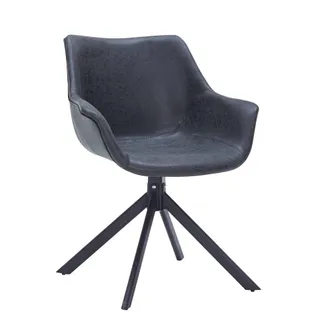 Leisure Mod Markley Modern Leather Dining Swival Arm Chair in Black