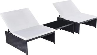 vidaXL Sillas De Jard&iacute;n Reclinables Con Mesa 2 Uds Rat&aacute;n Pe Negro Vidaxl