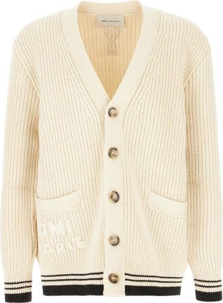 Ami Logo Knit Cardigan - Heren - Vesten - Beige - M - Katoen - Truien & Vesten