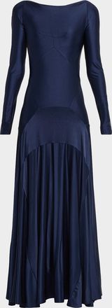 Paco Rabanne Paneled Satin Jersey Long-Sleeve Maxi Dress