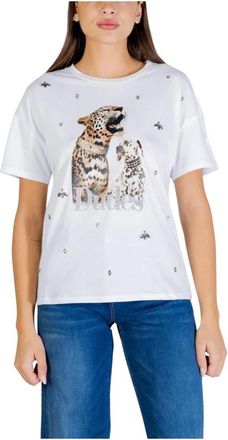 Liu Jo T-shirt met korte mouwen- print en strass - Dames - T-shirts - Wit - S - Katoen - Tops