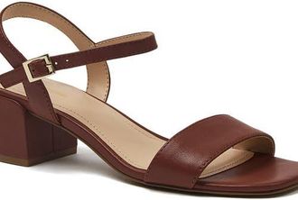 Lands End Essential Leather Block Heel Sandals in Cognac at Nordstrom, Size 9.5
