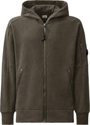 C.P. Company Felpa con cappuccio e zip Lens in pile a coste diagonali - - Sweatshirts & Hoodies - Uomo - Verde - S