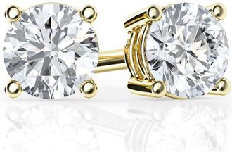 Grown Brilliance 1/2 Carat Round Lab Grown Diamond Stud Earrings in 14K Yellow Gold, Push Back, F Color, VS Clarity, 4 Prong Setting