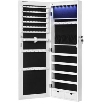 Songmics Armadio Portagioielli da Parete con Specchio Senza Cornice, Organizzatore per Gioielli con 6 Luci a LED da Porta o Muro, Grande Capacit&agrave; con 2