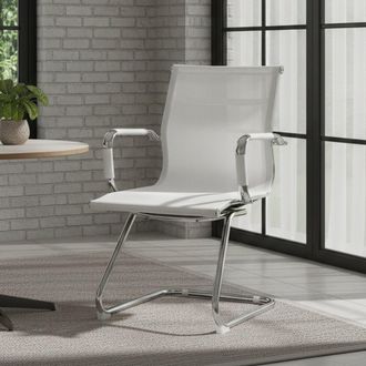 Dmora Dmora - Silla De Oficina Dgoldon, Sillas De Oficina Para Sala De Espera Con Reposabrazos, Silla Ergon&oacute;mica Para Sala De Espera, 62x54h89 Cm, Blanco