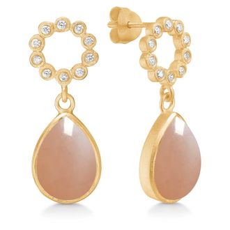 Frk. Lisberg Accessoires, Dames, Geel, ONE Size, Maansteen Druppel Oorbellen met Zirkonia Stenen