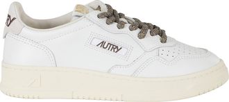 Autry White Medalist Low Suede Heel Tab Gold Laces Leather Sneakers