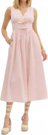 Entro Striped Empire Waist Bow Front Midi Dress In Pink