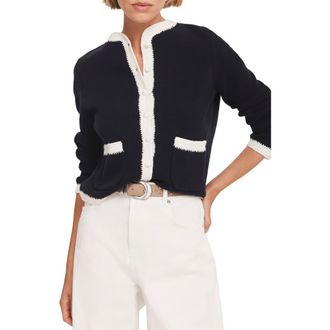 Mint Velvet Crochet Cotton Blend Jacket in Navy at Nordstrom, Size X-Large