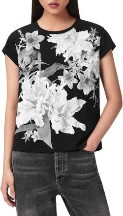 AllSaints Crystal Anna Floral T-Shirt in Black at Nordstrom, Size X-Small
