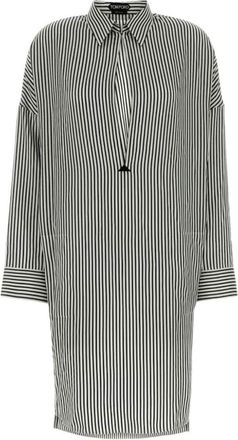Tom Ford BlackWhite Embroidered Silk Shirt Dress