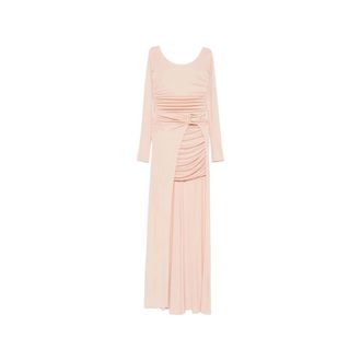 Elisabetta Franchi Kleedjes, Dames, Roze, S, Gekreukt jurk met logo gesp en asymmetrische zoom