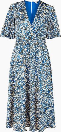 Yumi Womens Animal Print V-Neck Midi Skater Dress - Blue - Size: 10