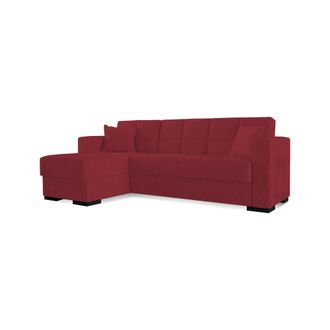 Dmora Sof&aacute; Cama Fernando, Sof&aacute; Cama Rinconera Con Pen&iacute;nsula Reversible, Sof&aacute; Contenedor Para Sal&oacute;n Con Chaiselongue Y 2 Cojines, Cm 230x150h81, Rojo, Con Em