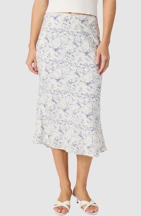 All in Favor Floral Bias Cut Midi Skirt in Cream Blue Toile at Nordstrom Rack, Size Small