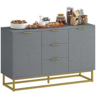 HOMCOM Sideboard Storage Cabinet with Adjustable Shelves - Grey | TJ Hughes