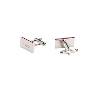 HUGO BOSS Logo Manchetknopen in Gepolijst Messing met Emaille Accenten - Heren - Manchetknopen - Roze - ONE Size - Accessoires