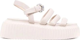 AGL Glimmende Platte Sandalen - Dames - Sleehakken - Beige - 40 EU - Leer - Schoenen