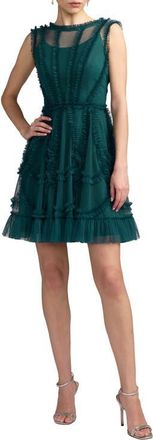 Mac Duggal Sleeveless Ruffle High Neck Mini Dress in Teal at Nordstrom, Size 14