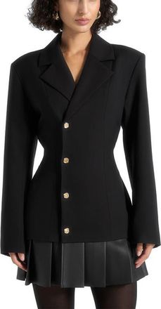 Mani&egrave;re De Voir Nicole Tailored Cinch Blazer Dress with Pleats in Black at Nordstrom, Size 12