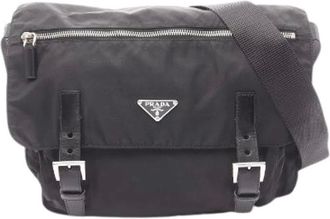 Prada Pre-owned Cross Body Bags, female, Black, Size: ONE SIZE Pre-owned Vela Sport Nylon Saffiano Leather Shoulder Bag