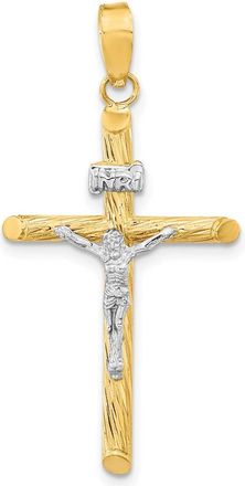 Diamond2Deal 14k Yellow Gold White Rhod Polished Textured INRI Crucifix Cross Pendant