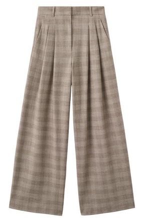 Mango Natalie Plaid Wide-Leg Trousers in Brown at Nordstrom, Size 10