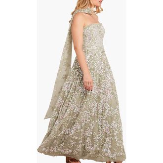 Needle & Thread Dream Garland Strapless Gown in Aloe/multi at Nordstrom, Size 6