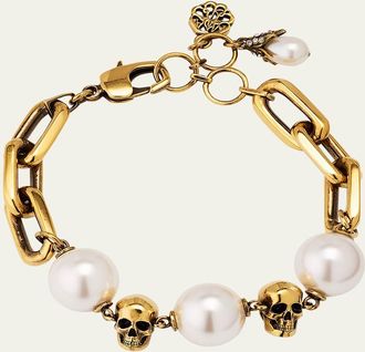 Alexander McQueen Pearly Chain and Skull Bracelet