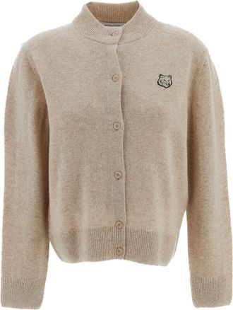 Maison Kitsun&eacute; Beige Fox Head Lambswool Cardigan