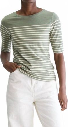 Bellerose Mias Short Sleeves Top In Stripe B Green Cream