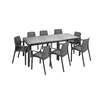 Dmora Conjunto De Mesa Y Sillas Moie Para Sal&oacute;n De Interior, Mesa Rectangular Extensible Con 8 Sillas Y Reposabrazos, Fabricado En Italia, Color Antracita -